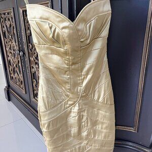 Bebe Gold Strapless Cocktail Dress Formal Dress Night Out Sz Small Clubware